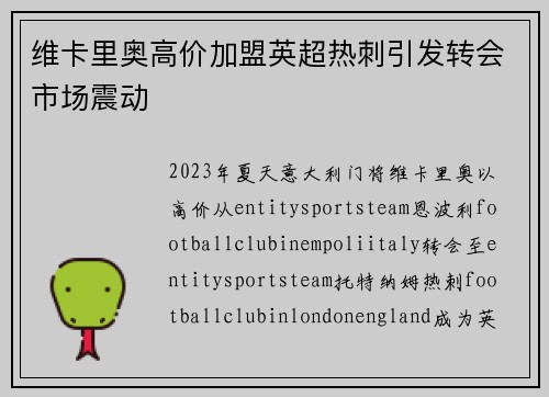 维卡里奥高价加盟英超热刺引发转会市场震动